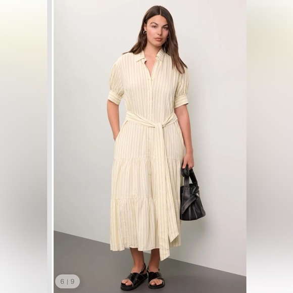 Marissa Webb Collective Tie Waist Linen Midi Dress women size 14 EUC RtR - Picture 5 of 16